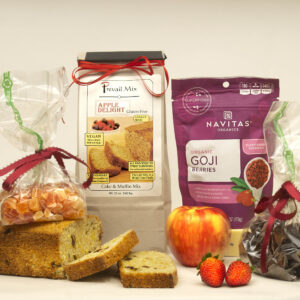 Gift package for cake mix, raisins, and papaya